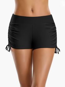 Women's Bikini Bottom  Solid Color Straight-leg Pants  Two-way Drawstrings  Swimsuit Bikini  Beach Style (Option: 1XL-Black)