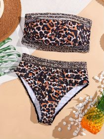 Women's Fashionable Bikini Set With Random Prints, Sexy Plunging Leopard Print Two-piece Set, Beach Style, Bikini. (Option: Pattern and colour-S)