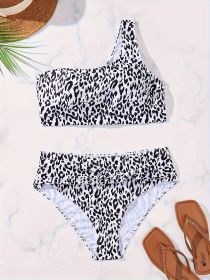 Women's Fashionable Plus-size Bikini Set. Sexy Leopard Print One-shoulder Swimsuit. Beach Style. (Option: 1XL-Colour)