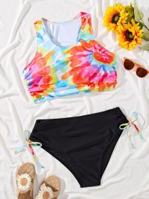 Women's Oversized Bikini Set, Tie-dyed Print, Vest, Sexy Two-piece Set, Holiday Style (Option: Black-1XL)