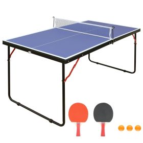 Tennis Table Portable Ping Pong Table Set With Net And 2 Ping Pong Paddles (Color: Blue)