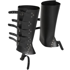 Medieval Renaissance Knight PU Leather Punk Leggings Boots Shoe Cover (Color: Black)