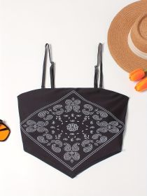 Women's Fashionable Plus-size Bikini Top, Headscarf, Plunging Neckline, Beach Style (Option: 0XL-Black)