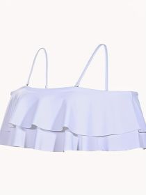 Women's Plus-size Bikini Top, Solid Color, Double-layered Lotus Leaf Hem, Vacation Style (Option: 1XL-White)