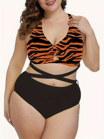 Women's Plus-size Bikini With Crisscross Straps And Zebra Print, Vacation Style. (Option: 1XL-Colour)