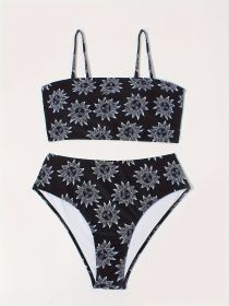Women's Large-size Bikini Set With Random Prints - Sunflower Pattern - Swimsuit Set For Vacation Style. (Option: Black-0XL)